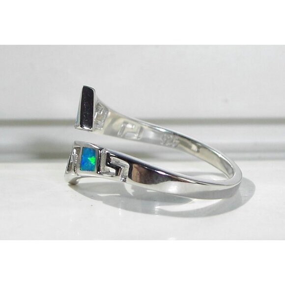 925 STERLING SILVER Lab Created Blue Fire Opal Bypass Ring - Picture 7 of 15